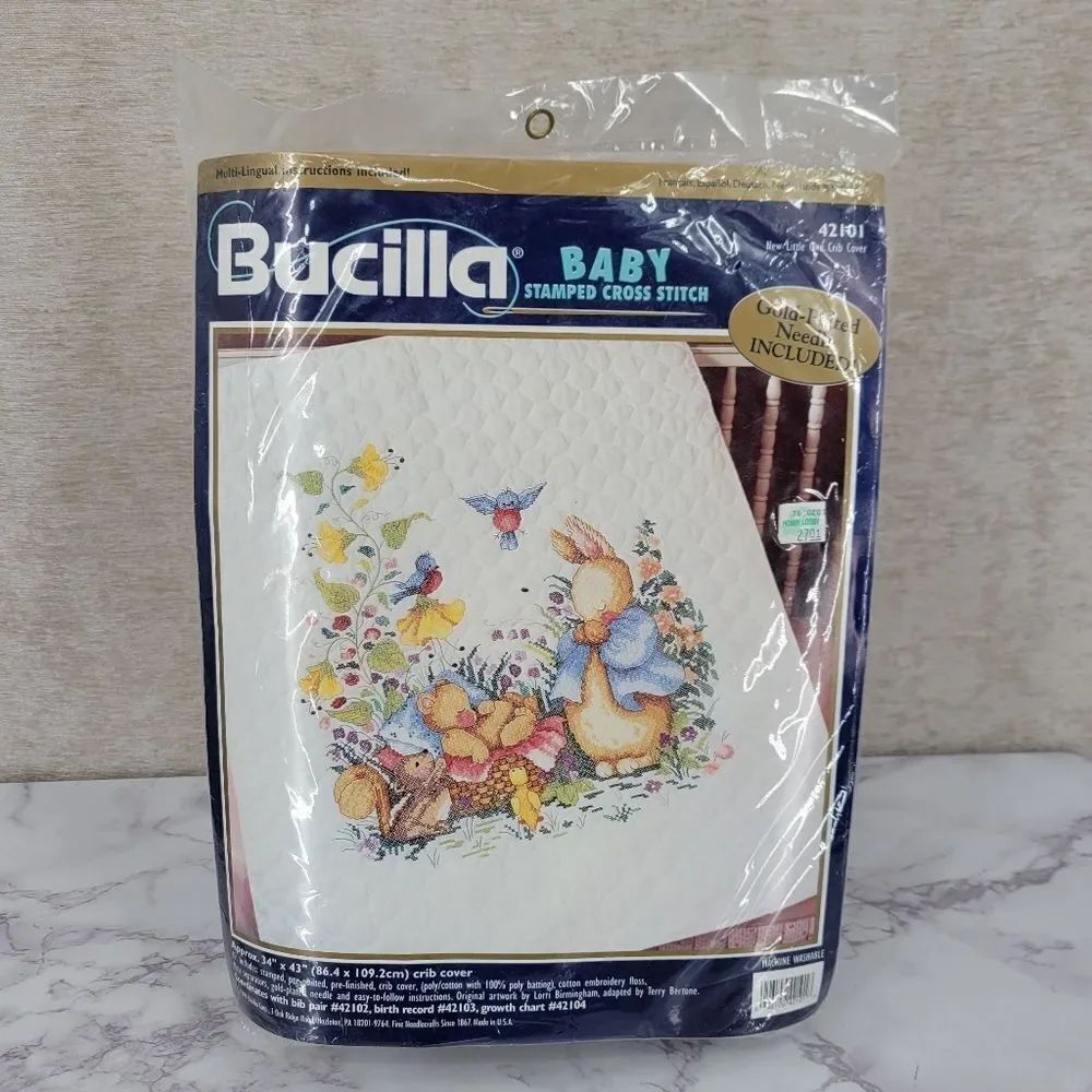 Bucilla Baby Stamped Cross Stitch Kit 42101 Rabbit  New Little One Crib Cover